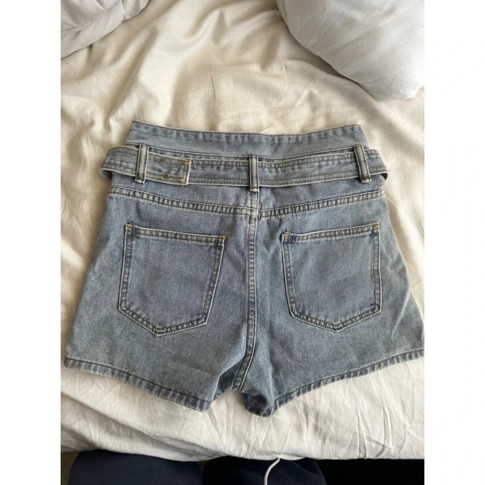 NWT Love + Harmony Women's Blue Belted High Rise Baggy Denim Shorts Size M
